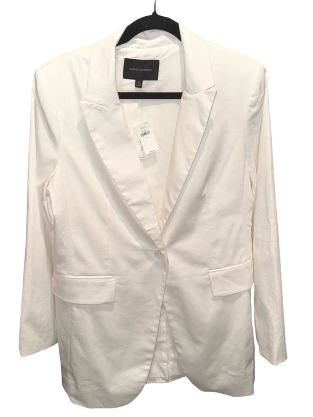 NWT Banana Republic Linen Blend Women's White Lapel Blazer Single Button